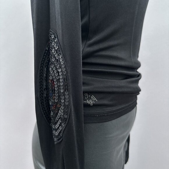 Guess by Marciano Y2K Scoop Neck Sequin Long-Sleeve Fitted Top Black Women 1 - Picture 5 of 11